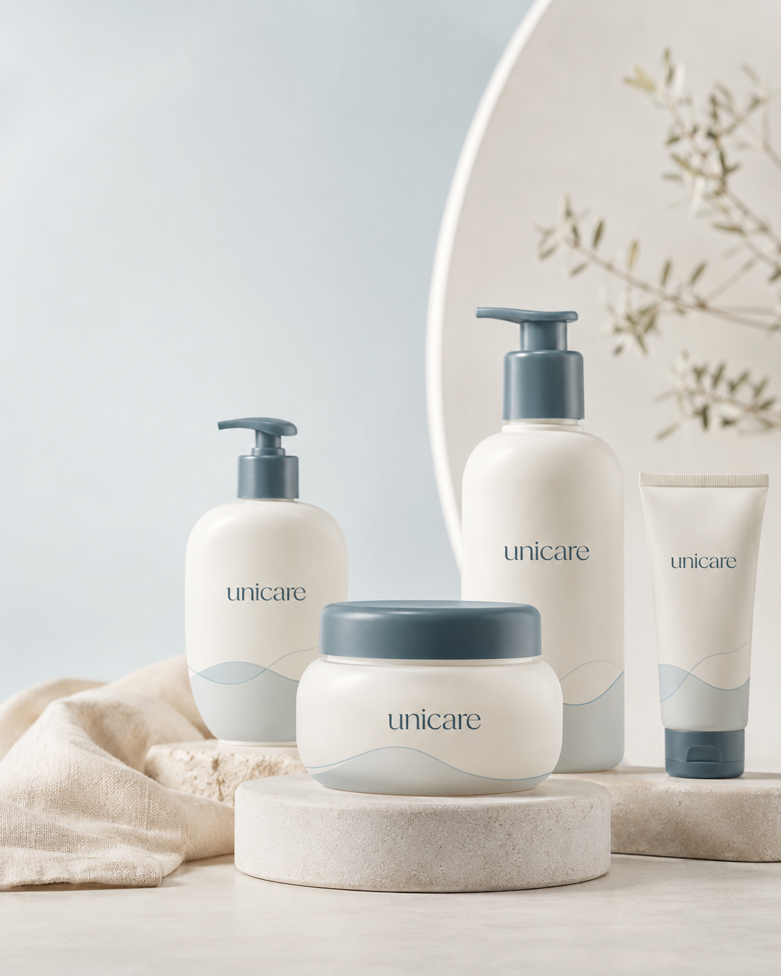 Composition de soins Unicare pour bébé sur fond crème
